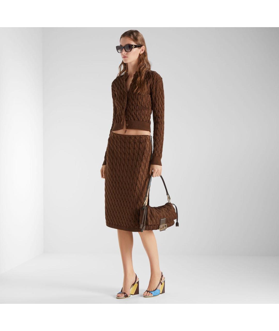 FENDI Коричневый вискозный костюм с юбками, фото 3