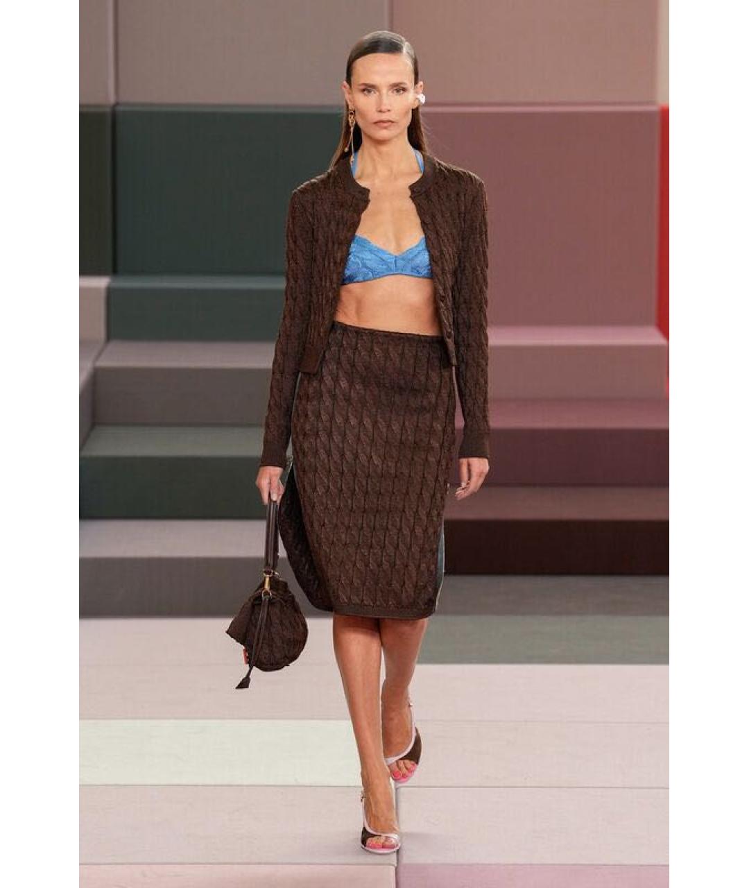 FENDI Коричневый вискозный костюм с юбками, фото 6