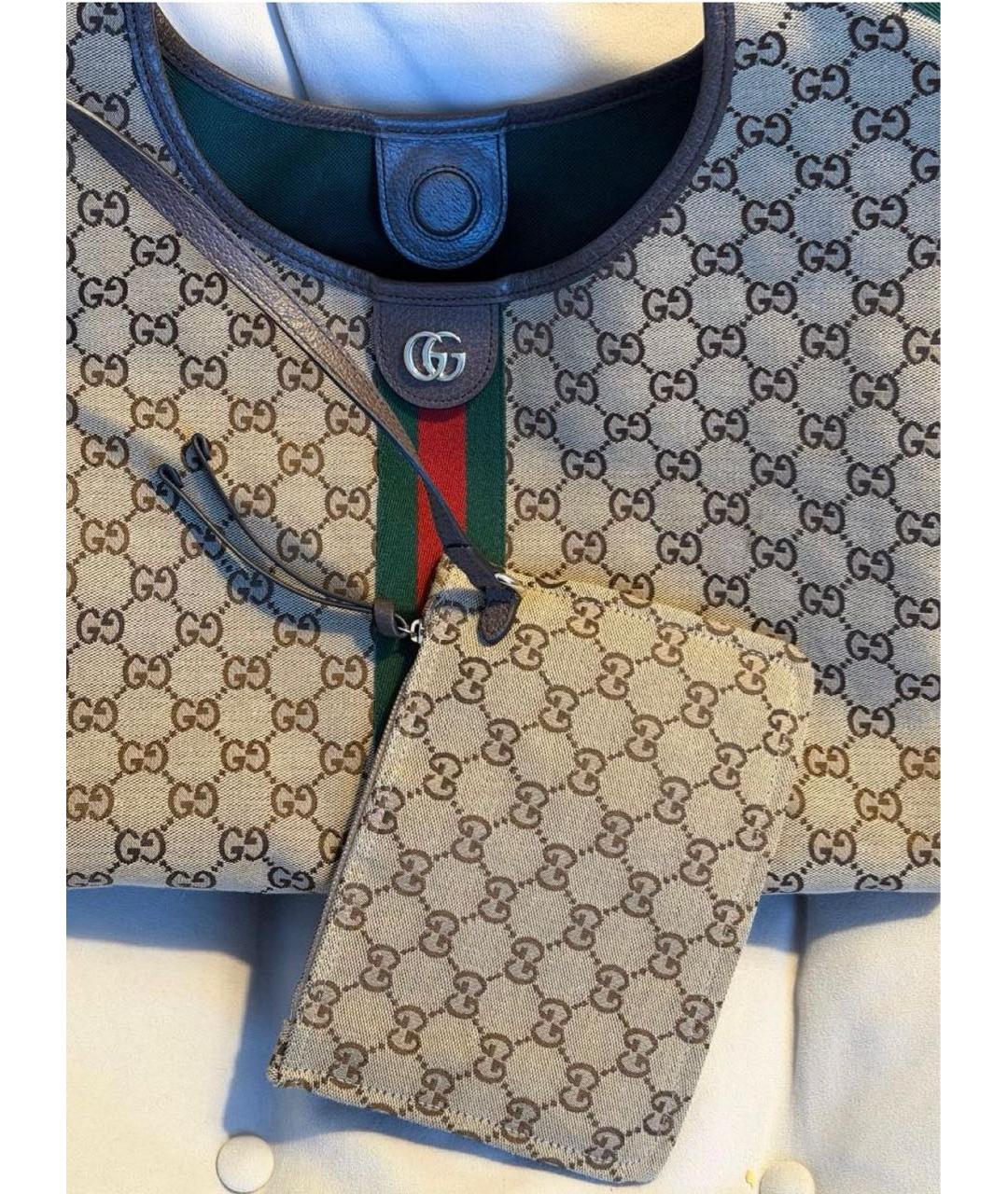 GUCCI Бежевая сумка тоут из канвы, фото 6