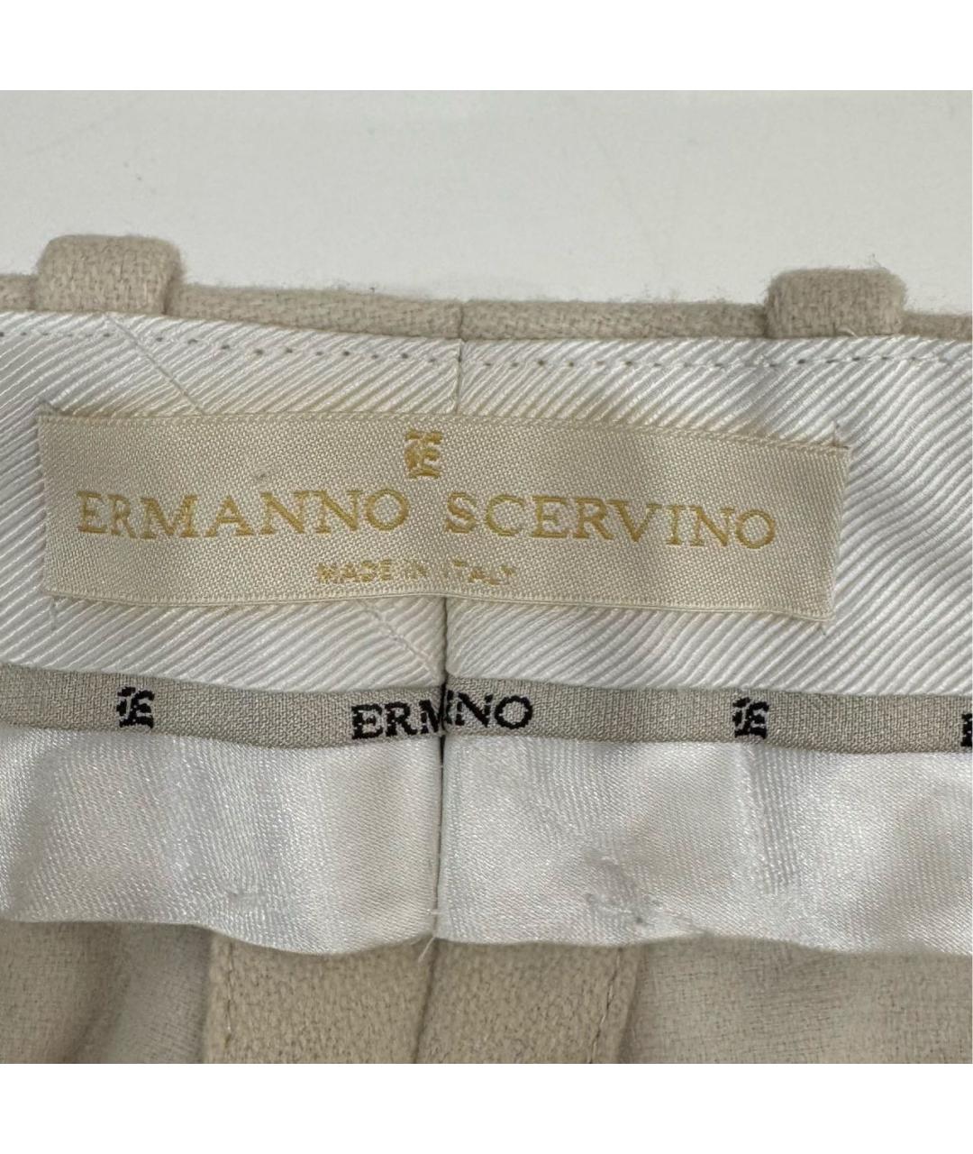ERMANNO SCERVINO Бежевые шерстяные прямые брюки, фото 3