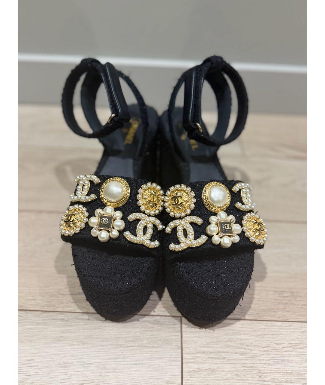 CHANEL Черные текстильные босоножки, фото 2
