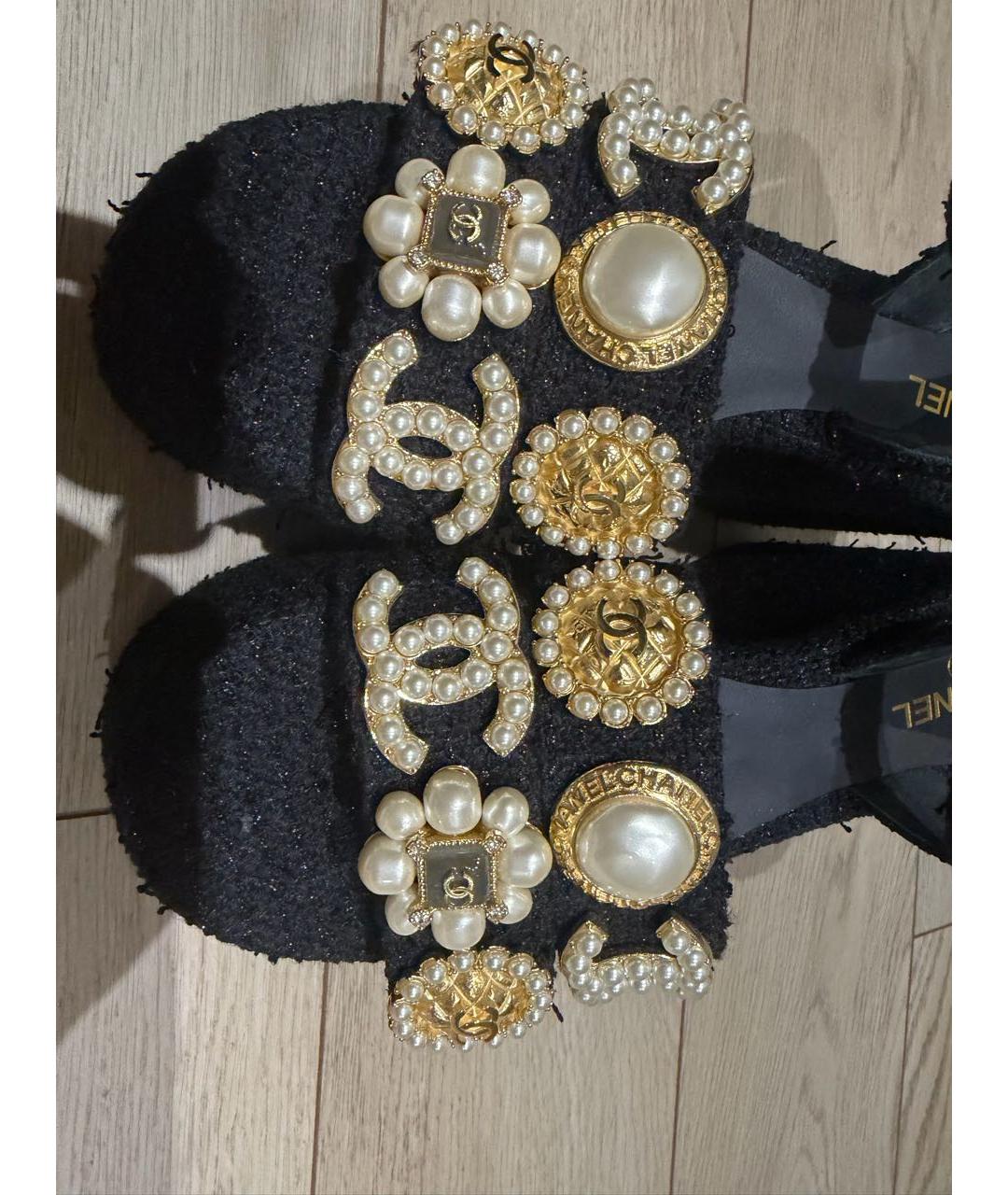 CHANEL Черные текстильные босоножки, фото 3
