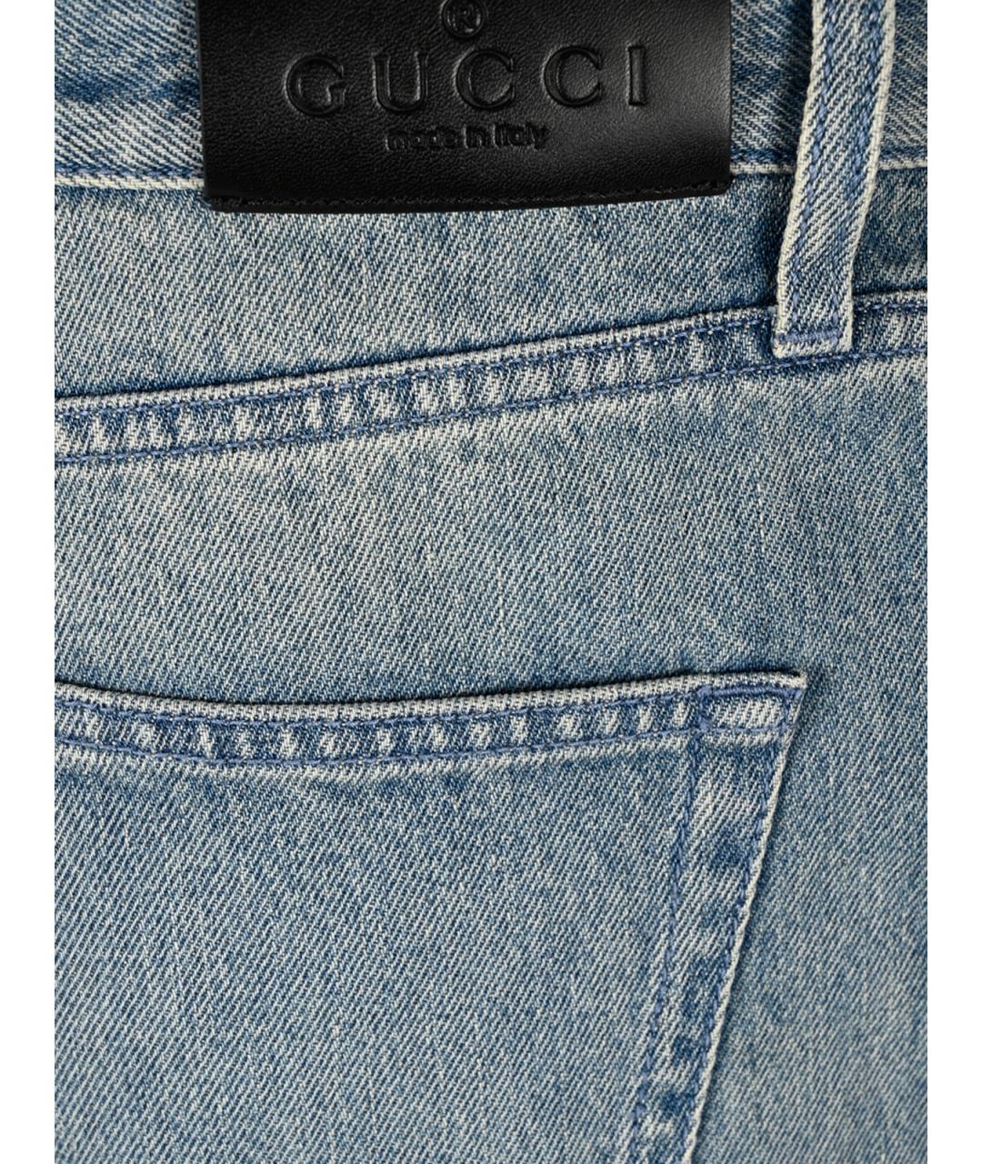 GUCCI Голубые хлопковые прямые джинсы, фото 4