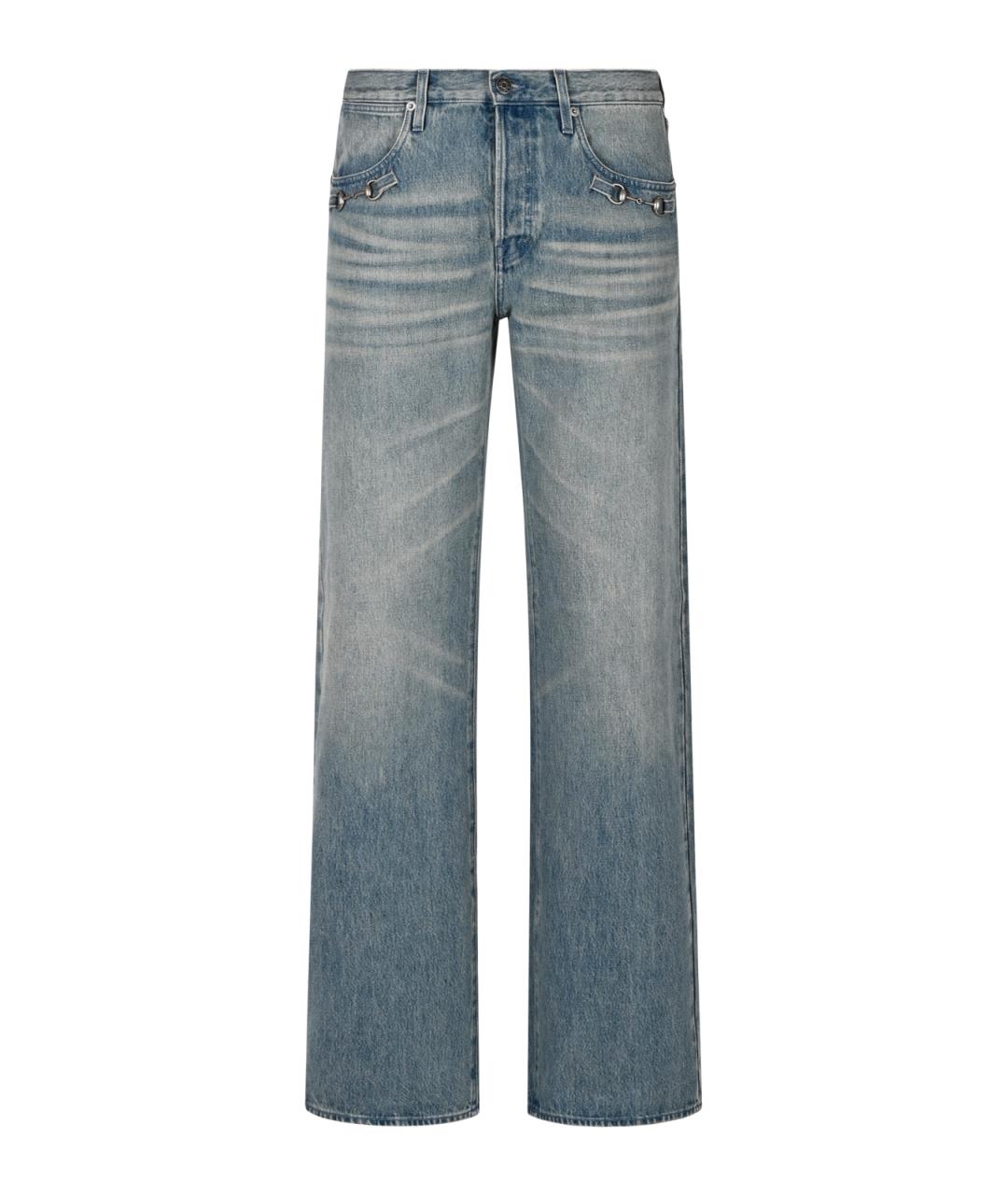 GUCCI Голубые хлопковые прямые джинсы, фото 1