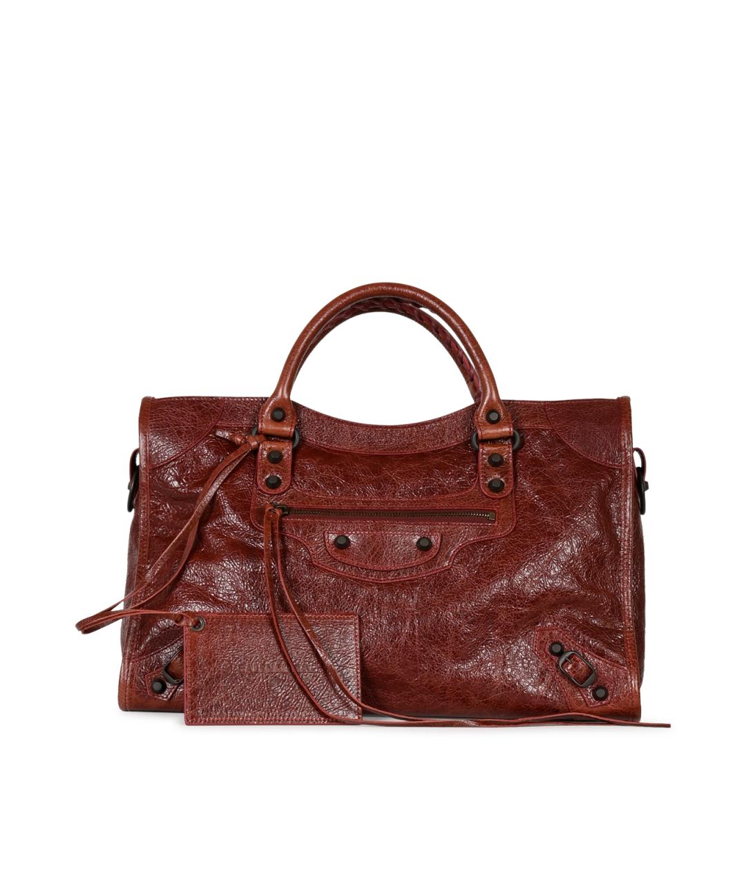 BALENCIAGA Бордовая кожаная сумка тоут, фото 5