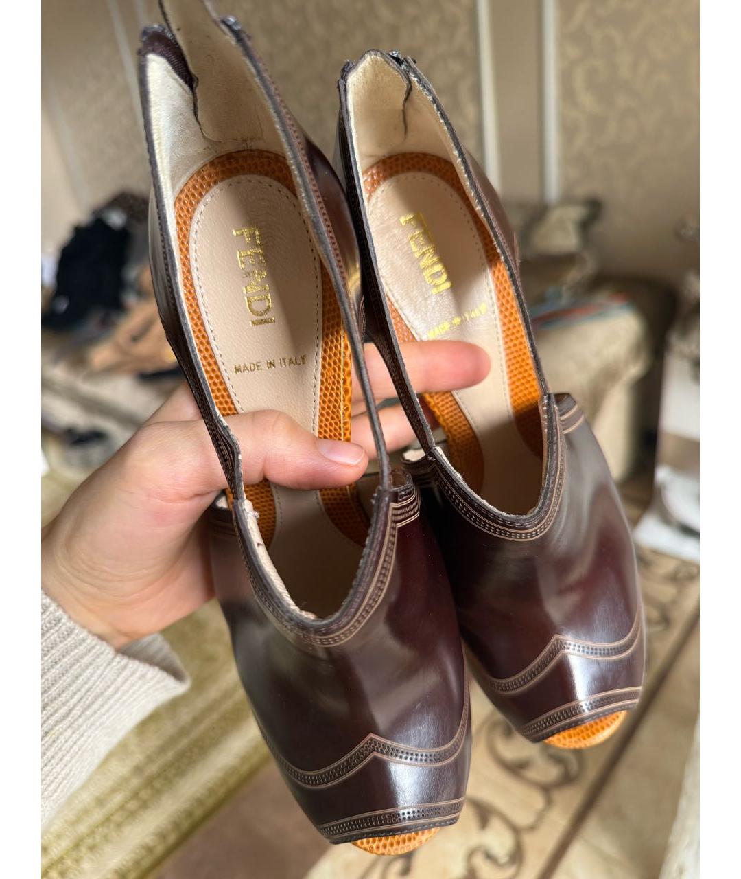 FENDI Коричневые кожаные туфли, фото 3