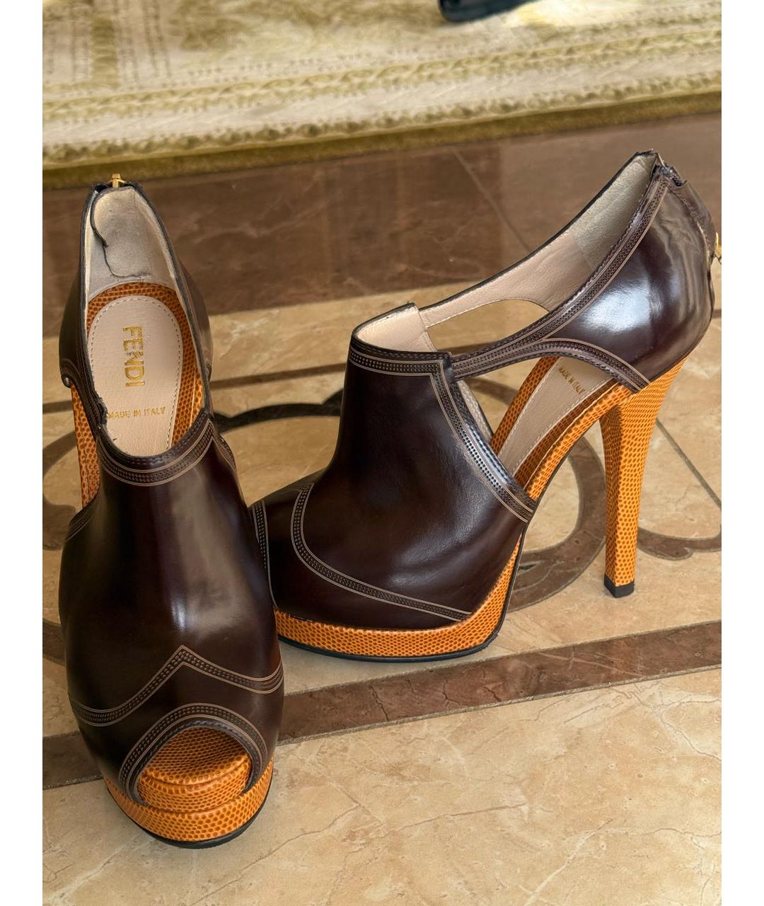 FENDI Коричневые кожаные туфли, фото 2