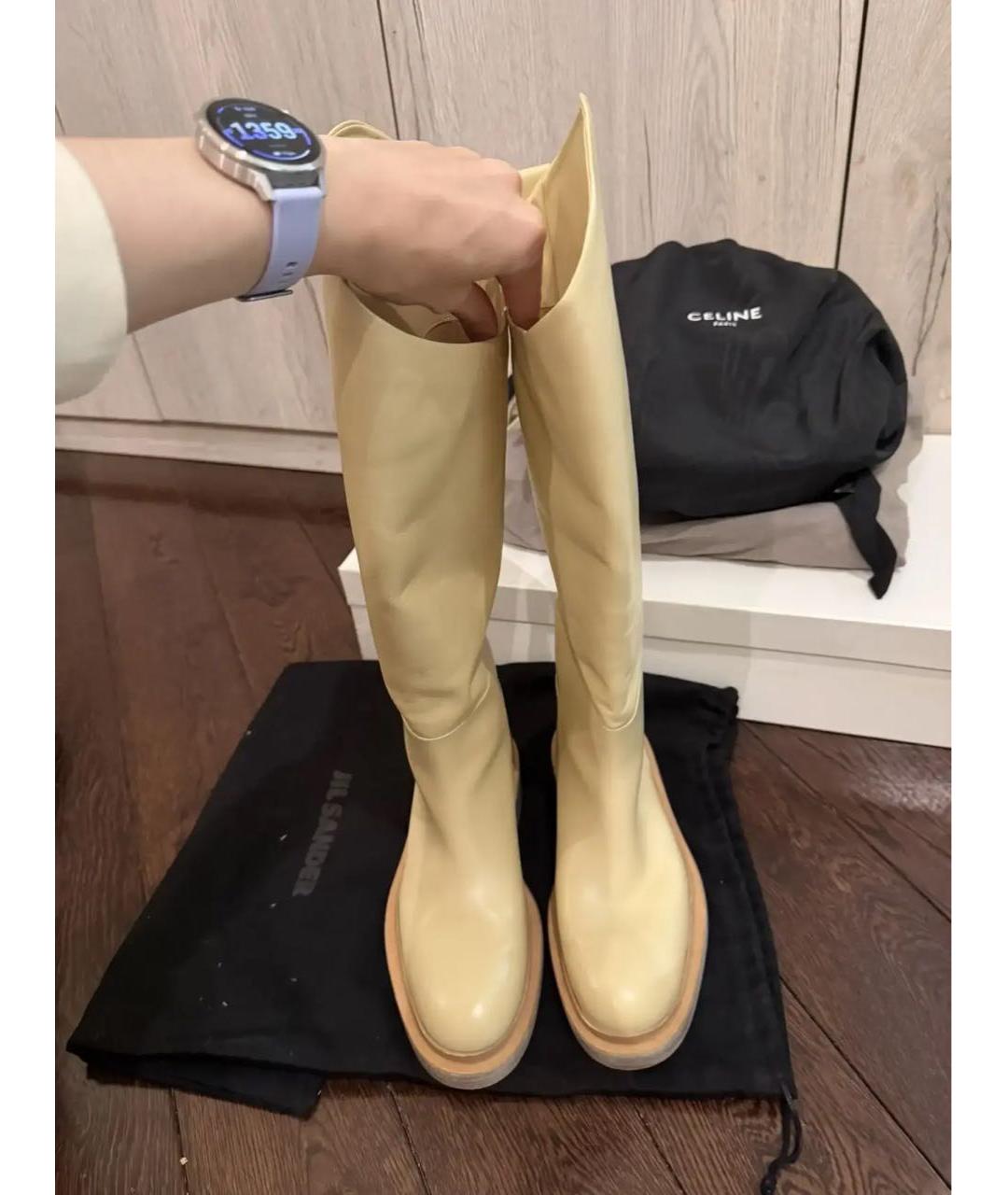 JIL SANDER Бежевые кожаные сапоги, фото 2