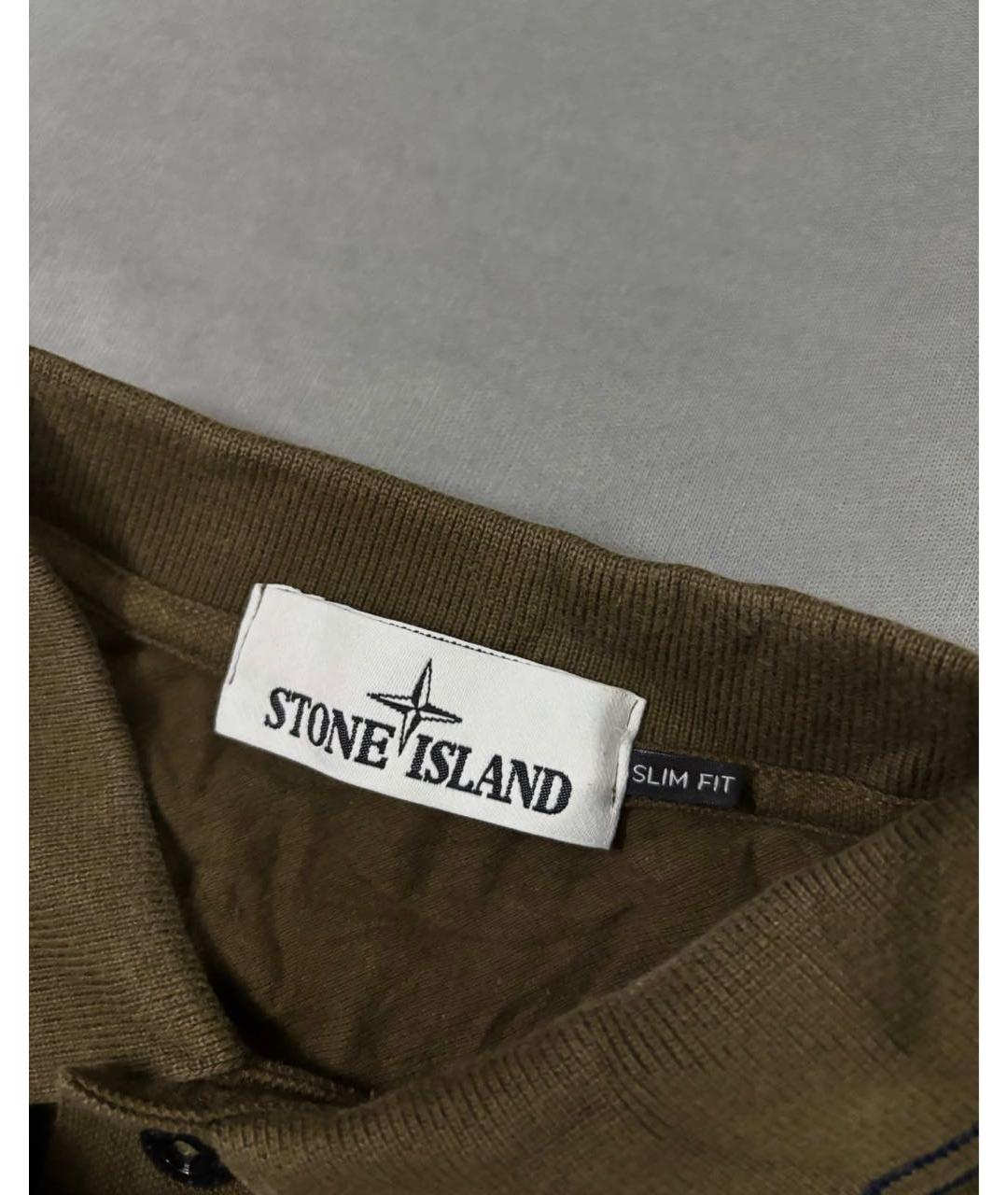 STONE ISLAND Хаки хлопковое поло с коротким рукавом, фото 3