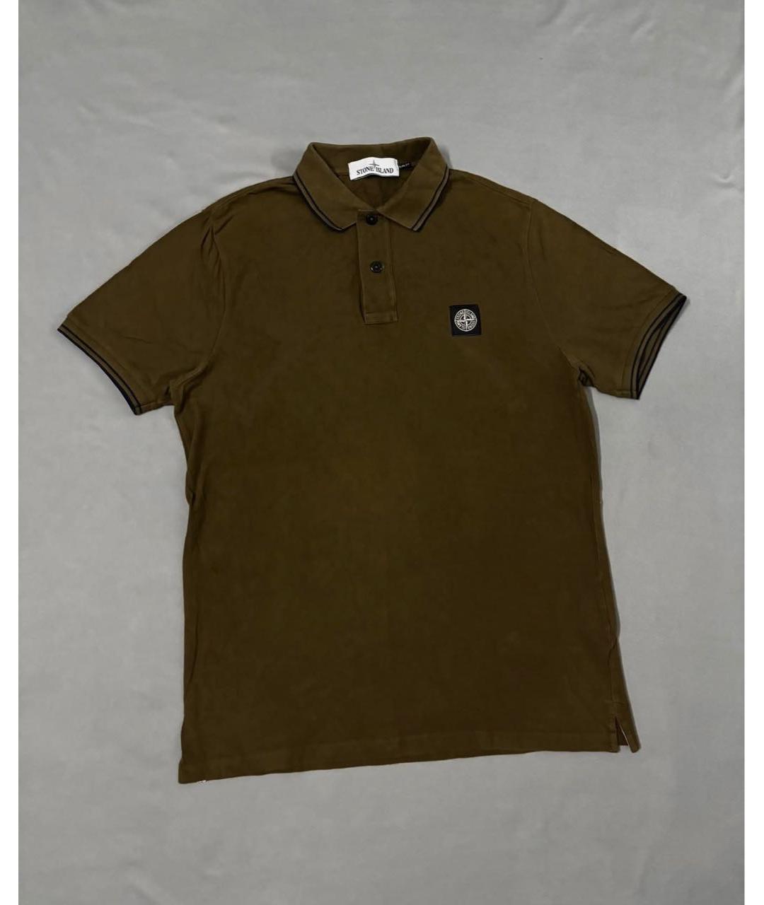 STONE ISLAND Хаки хлопковое поло с коротким рукавом, фото 6