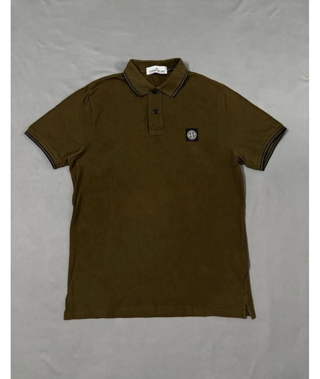 STONE ISLAND Хаки хлопковое поло с коротким рукавом, фото 8