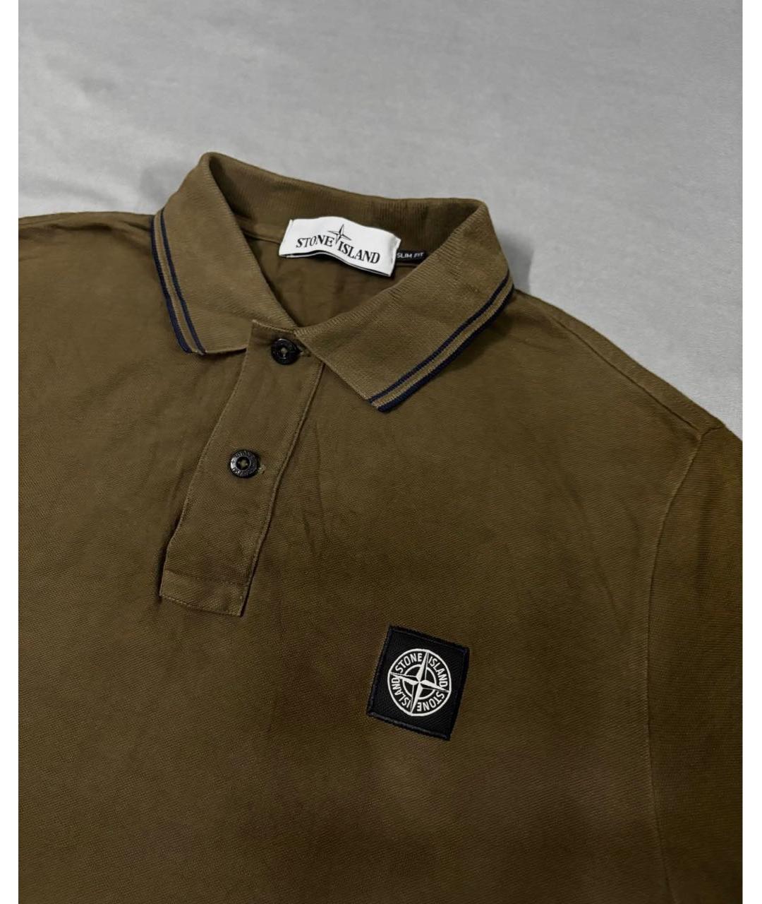 STONE ISLAND Хаки хлопковое поло с коротким рукавом, фото 2