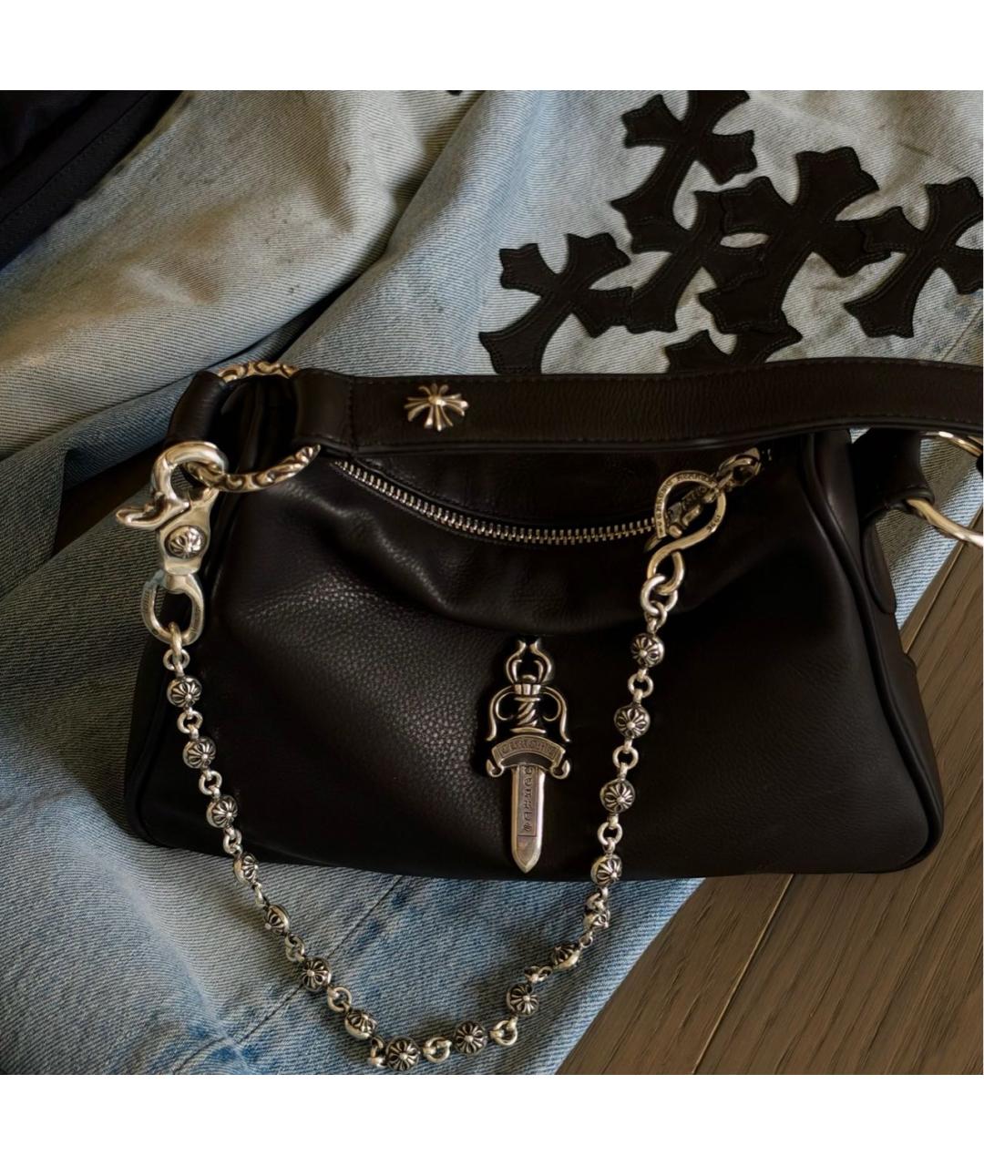 CHROME HEARTS Черная кожаная сумка через плечо, фото 4