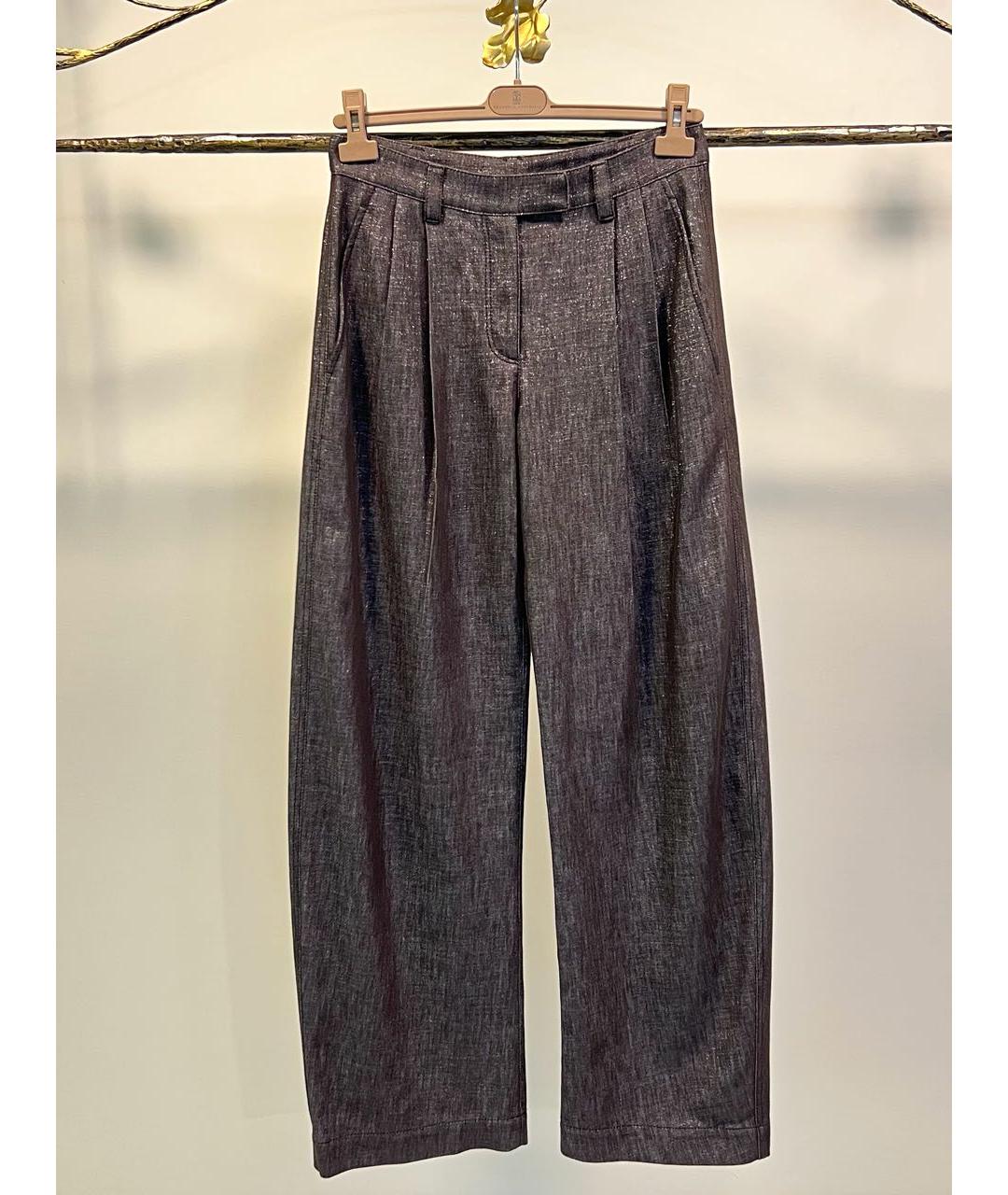 BRUNELLO CUCINELLI Коричневые хлопковые брюки широкие, фото 9