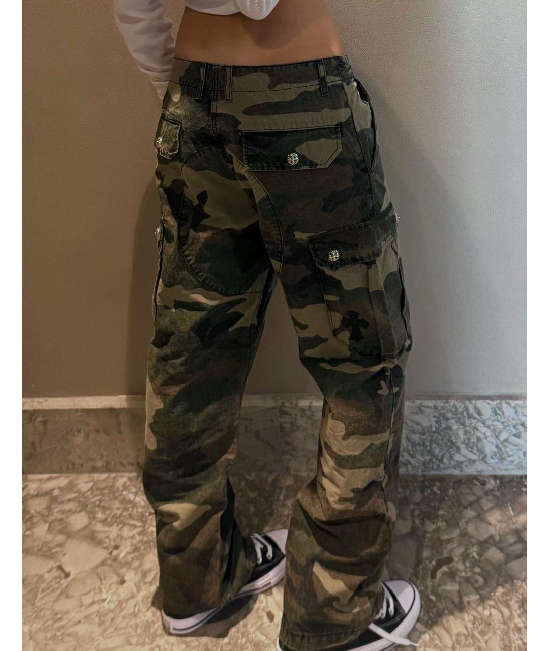 CHROME HEARTS Хаки хлопковые брюки широкие, фото 3