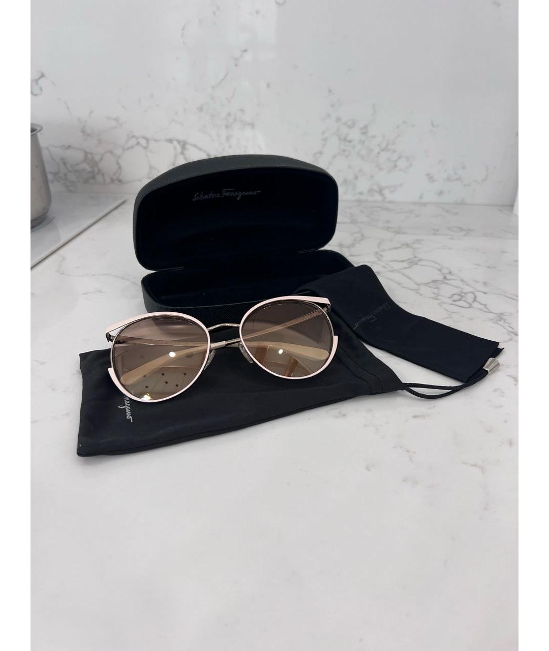 FERRAGAMO Бежевые металлические солнцезащитные очки, фото 4
