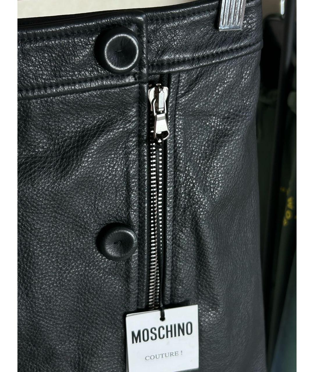 MOSCHINO Черная кожаная юбка мини, фото 4