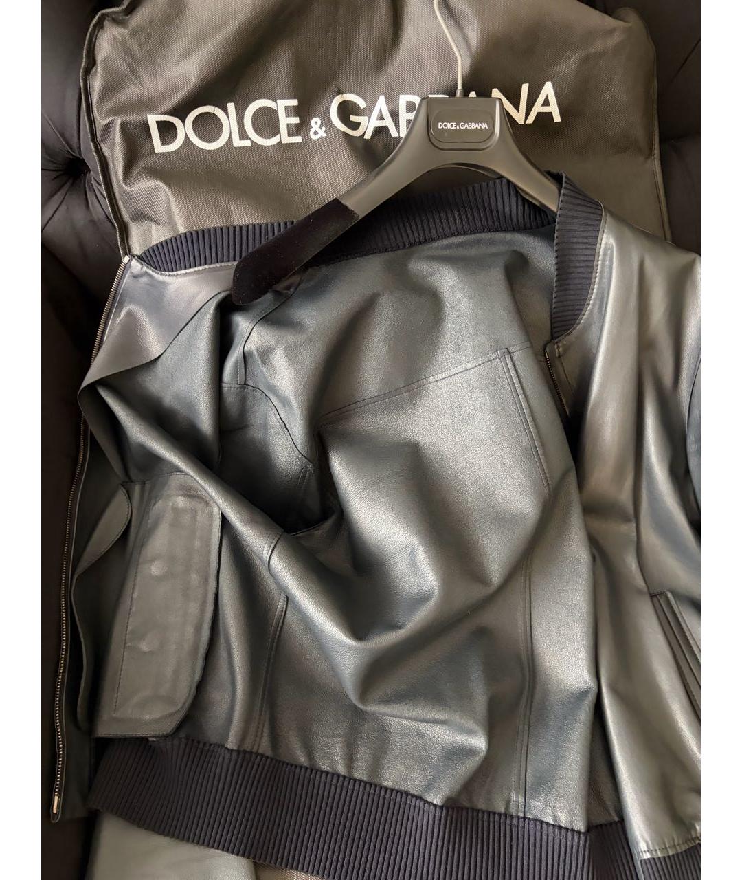 DOLCE&GABBANA Темно-синяя кожаная куртка, фото 3