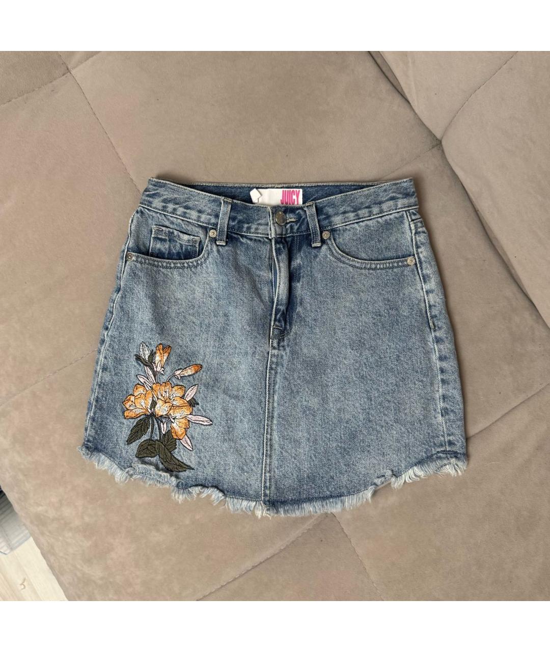 JUICY COUTURE Голубая деним юбка мини, фото 7