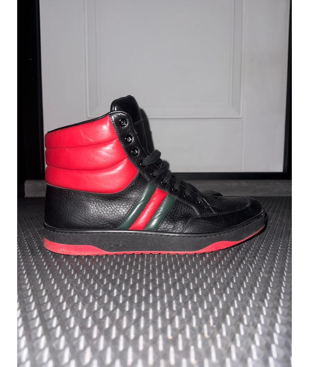 GUCCI Черные кожаные высокие кроссовки / кеды, фото 5