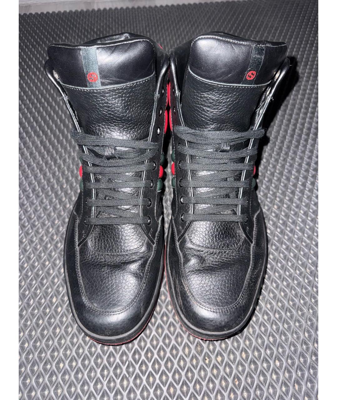 GUCCI Черные кожаные высокие кроссовки / кеды, фото 2