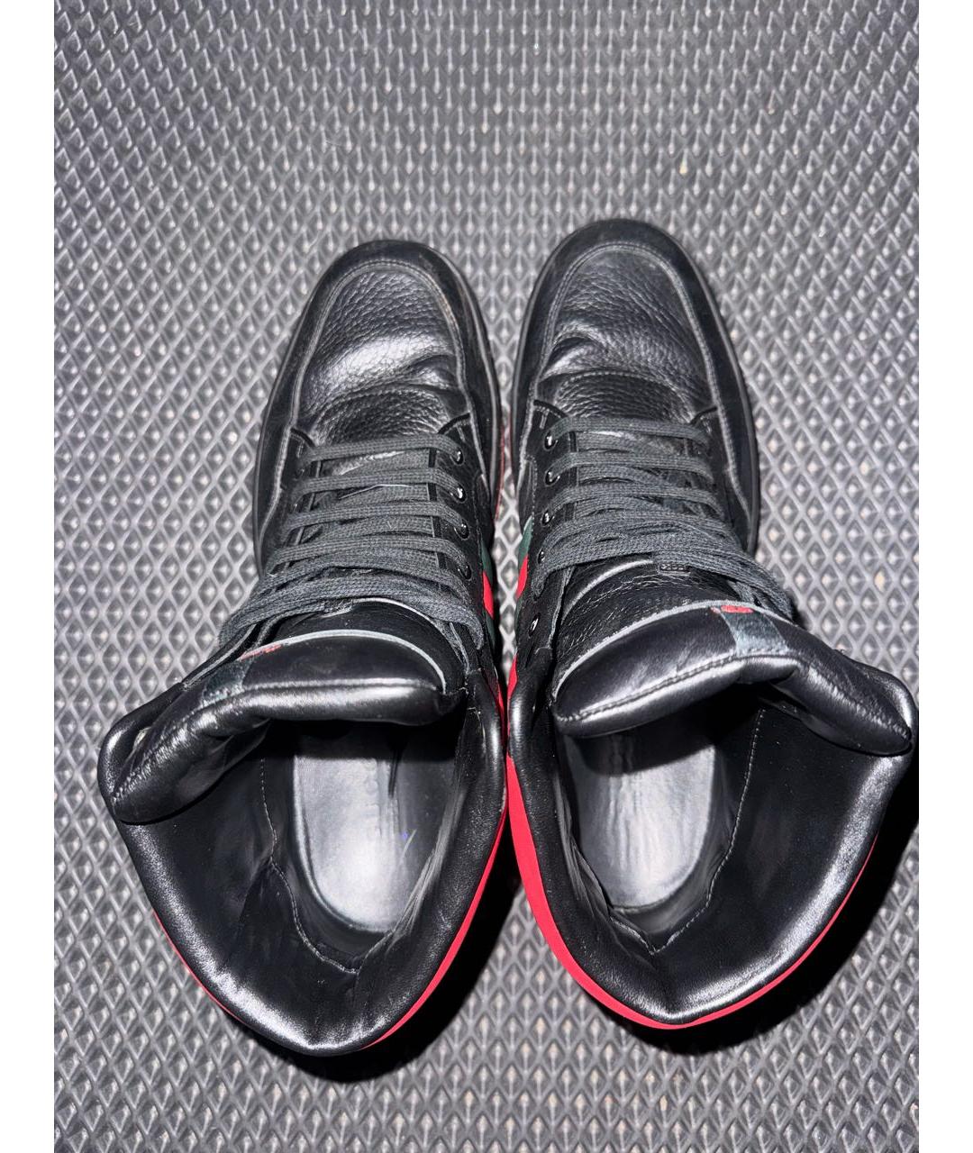 GUCCI Черные кожаные высокие кроссовки / кеды, фото 3