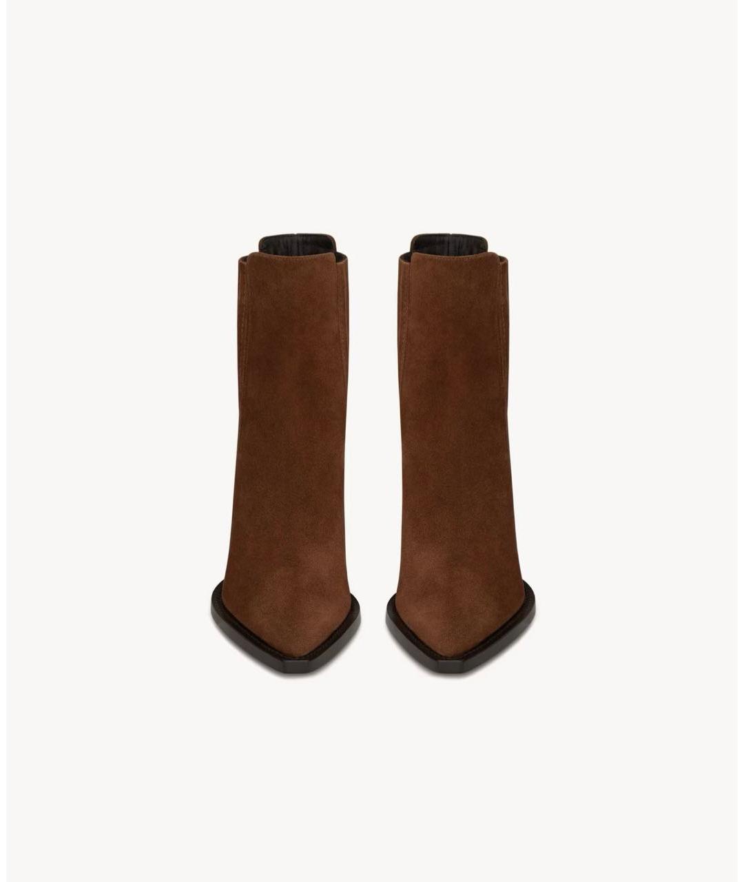 SAINT LAURENT Коричневые замшевые ботильоны, фото 2