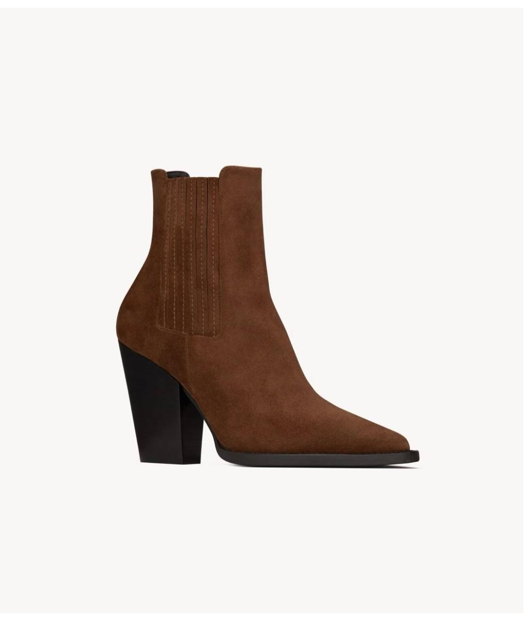 SAINT LAURENT Коричневые замшевые ботильоны, фото 3