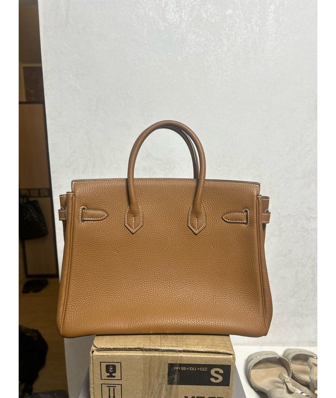 HERMES Коричневая кожаная сумка с короткими ручками, фото 3