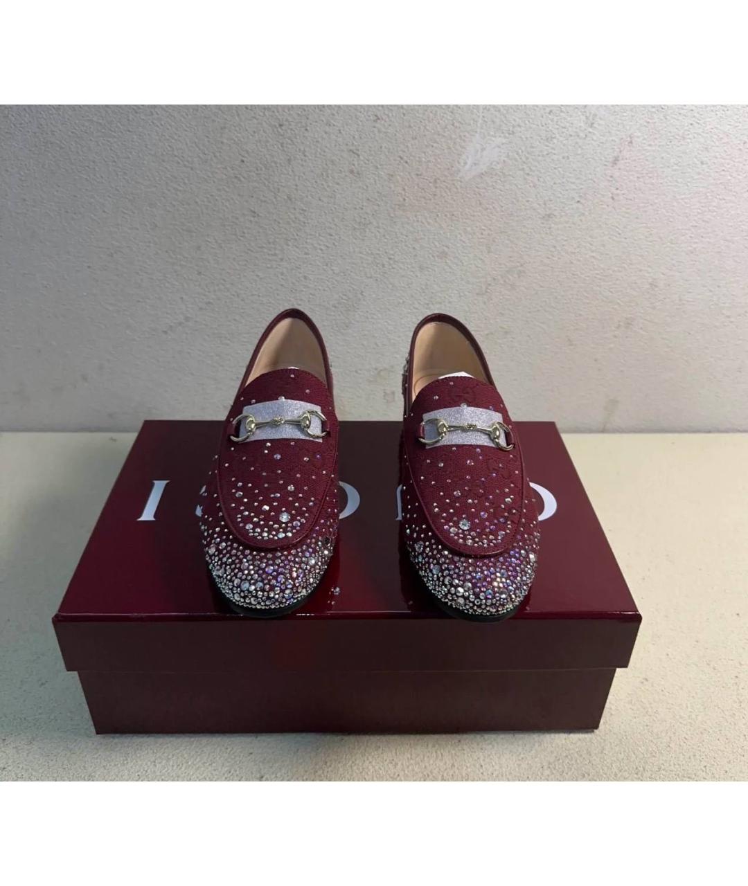 GUCCI Бордовые текстильные лоферы, фото 2