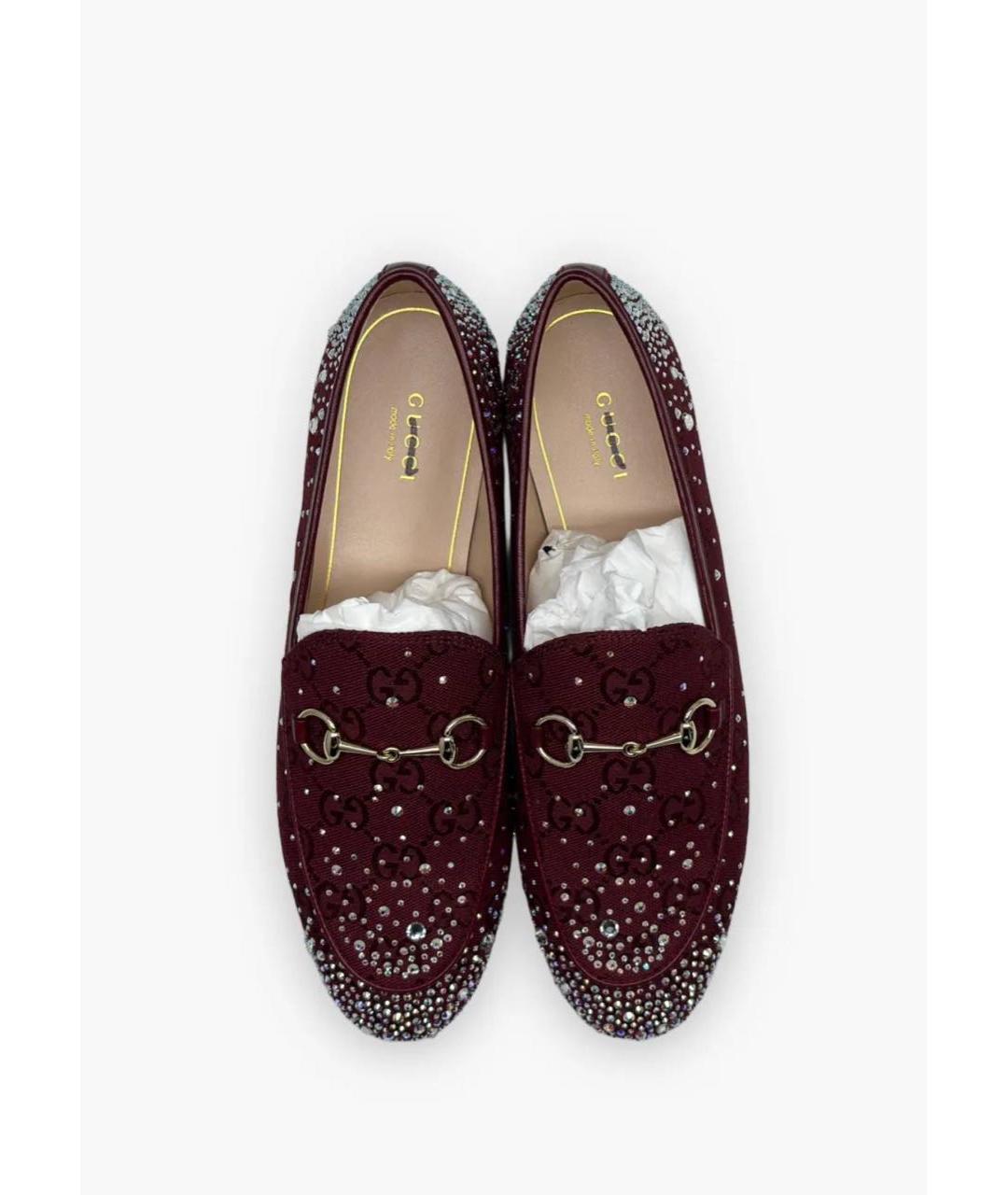 GUCCI Бордовые текстильные лоферы, фото 4