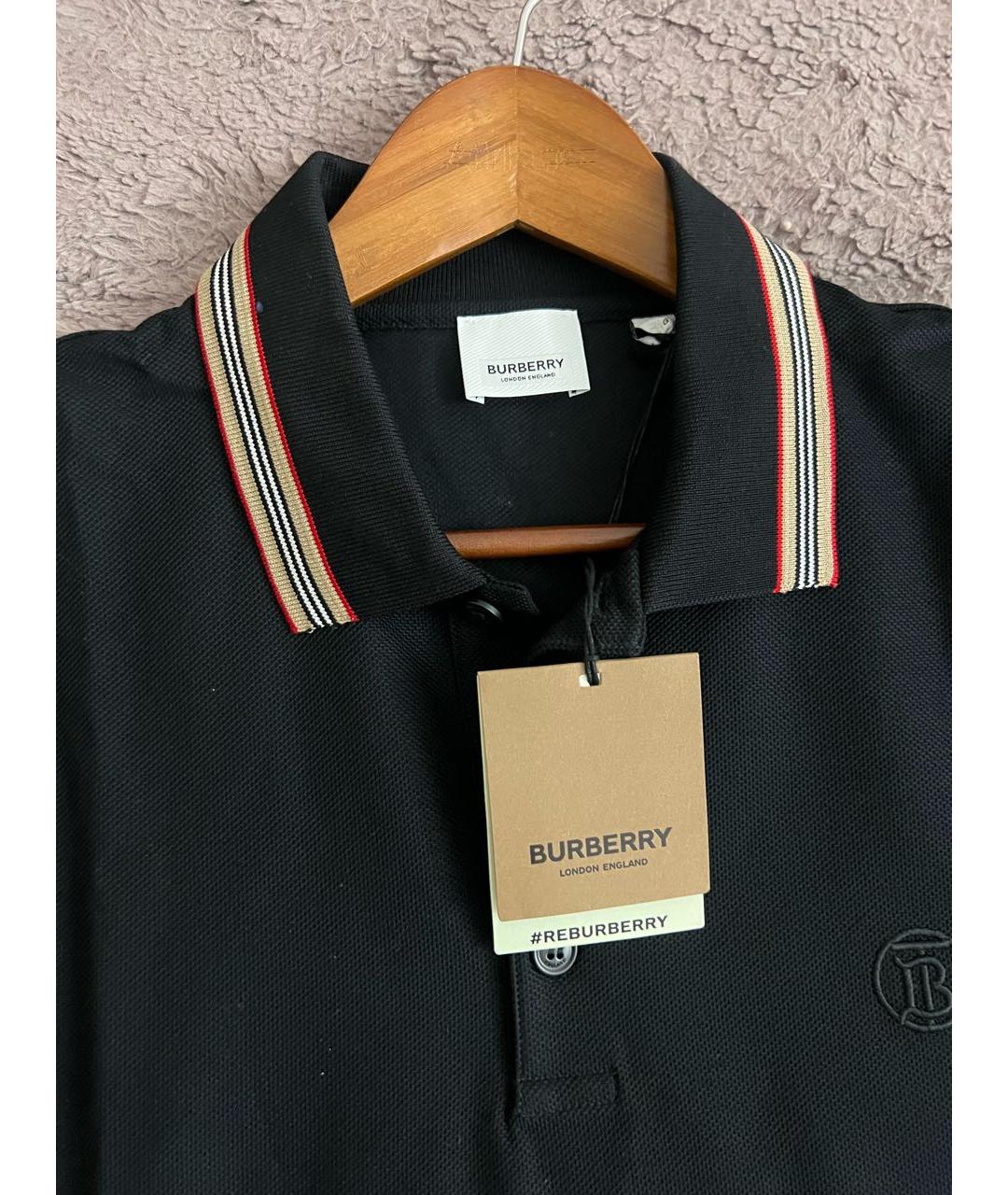 BURBERRY Черное поло с коротким рукавом, фото 3