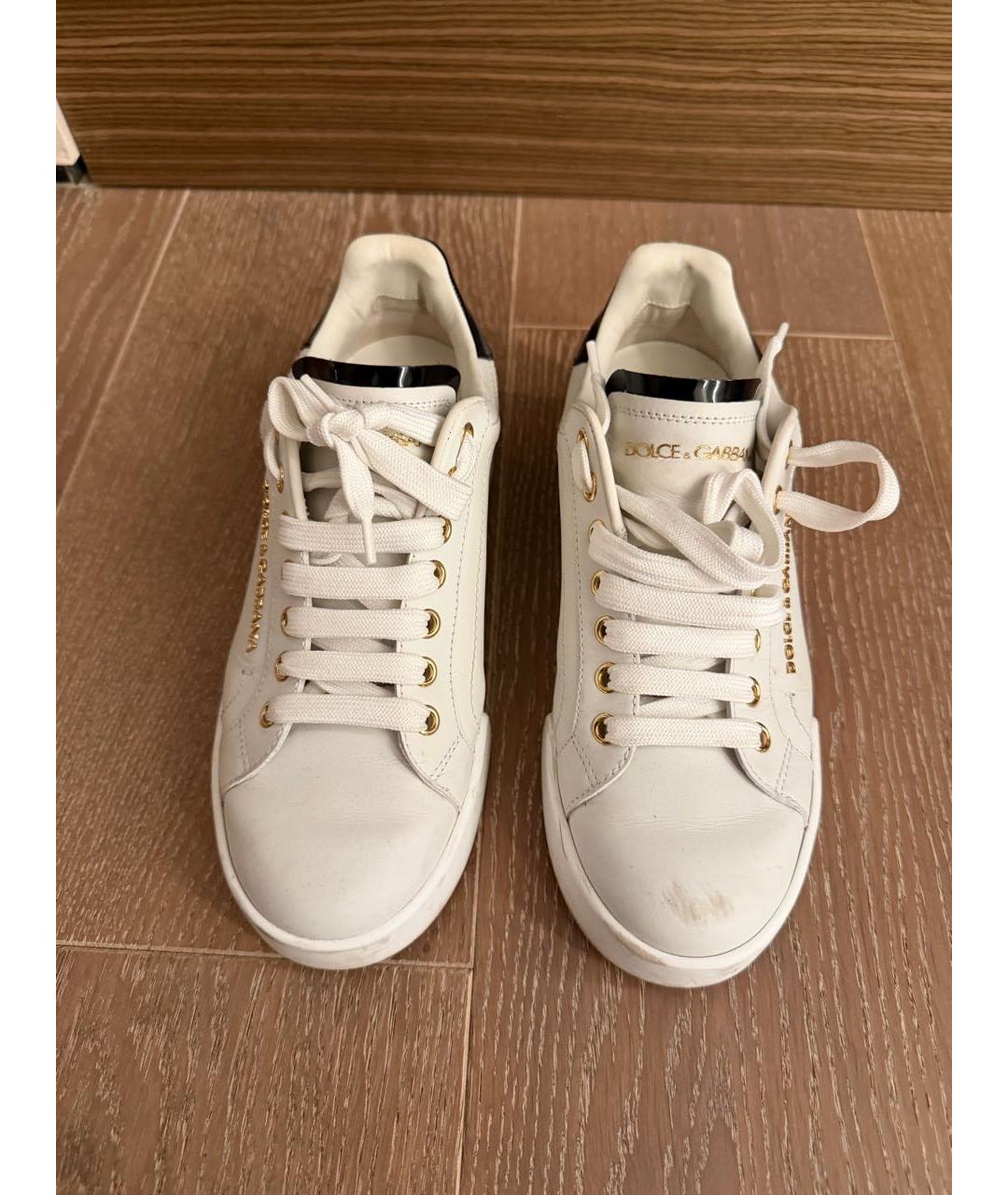 DOLCE&GABBANA Белые кожаные кеды, фото 2