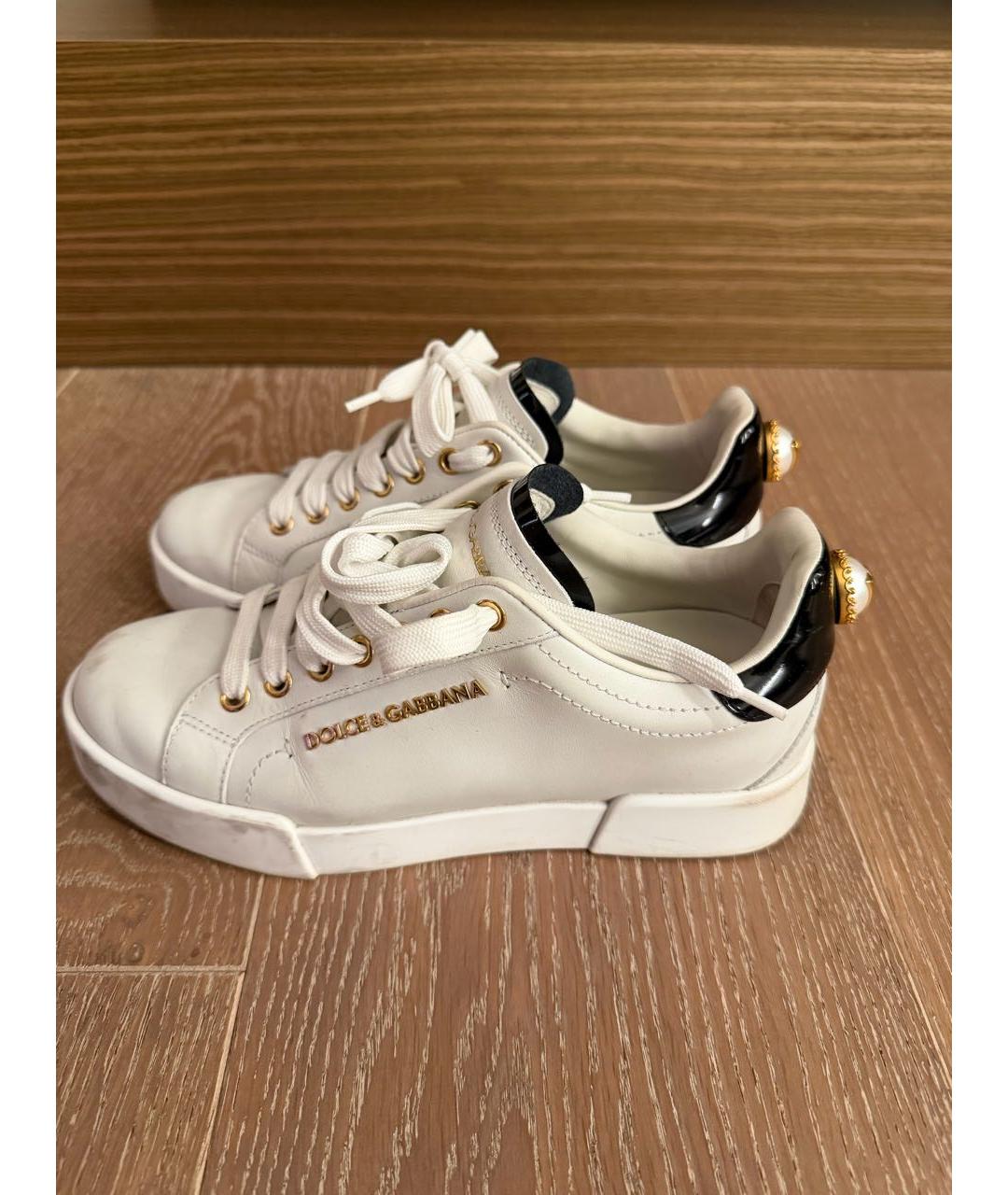 DOLCE&GABBANA Белые кожаные кеды, фото 5