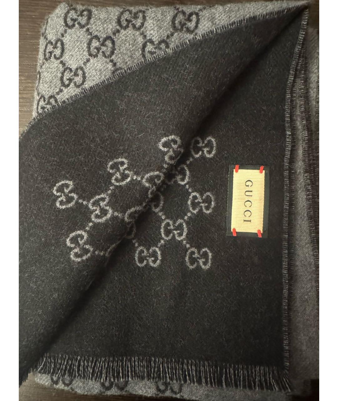 GUCCI Серый шерстяной шарф, фото 3