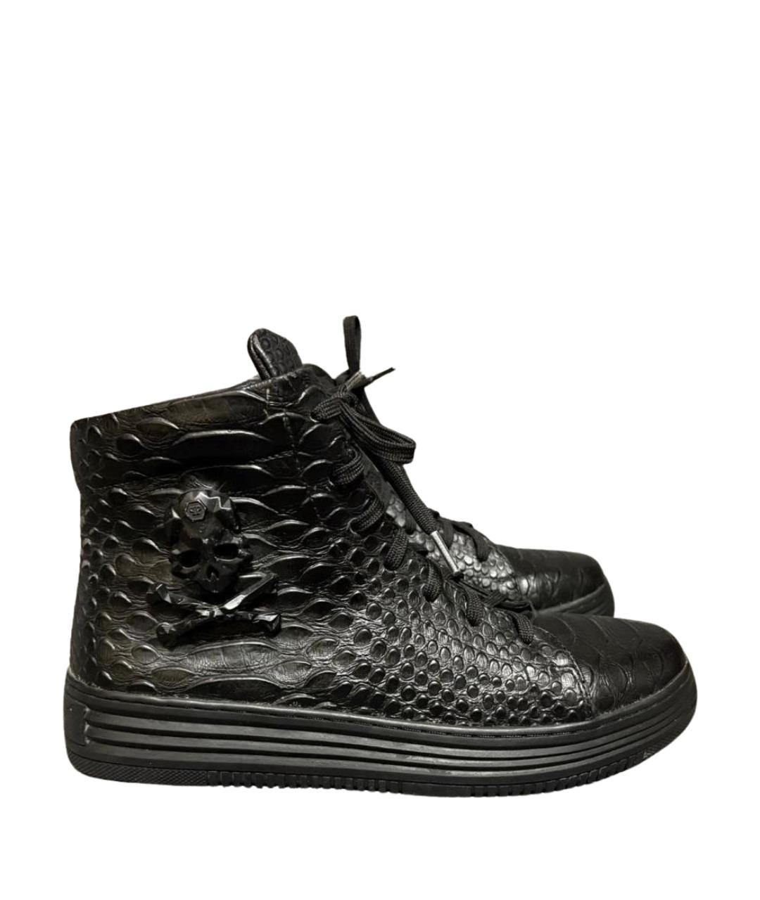 PHILIPP PLEIN Черные кроссовки из кожи крокодила, фото 1