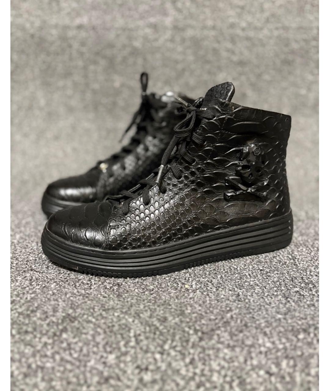 PHILIPP PLEIN Черные кроссовки из кожи крокодила, фото 2