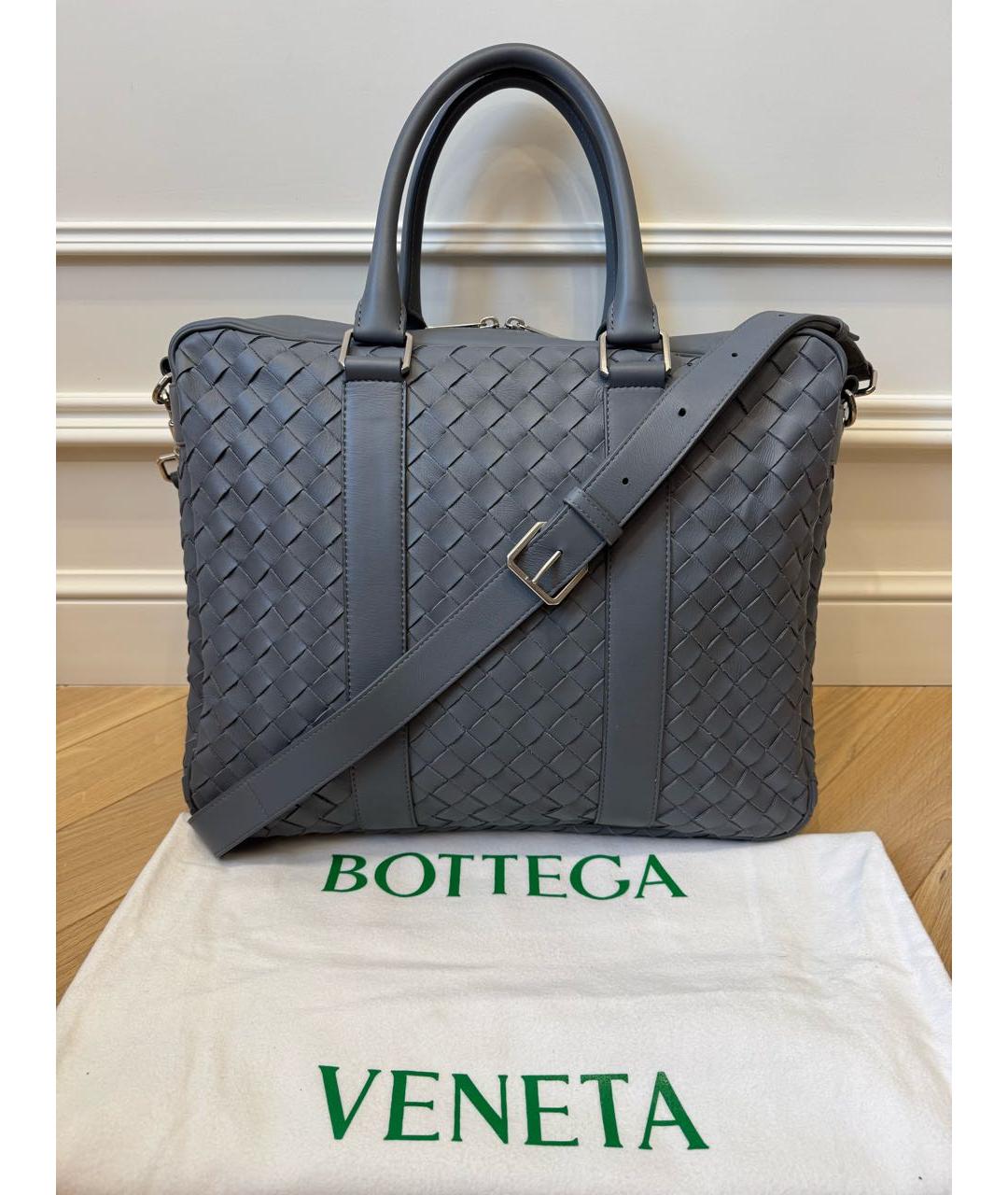 BOTTEGA VENETA Серый кожаный портфель, фото 9