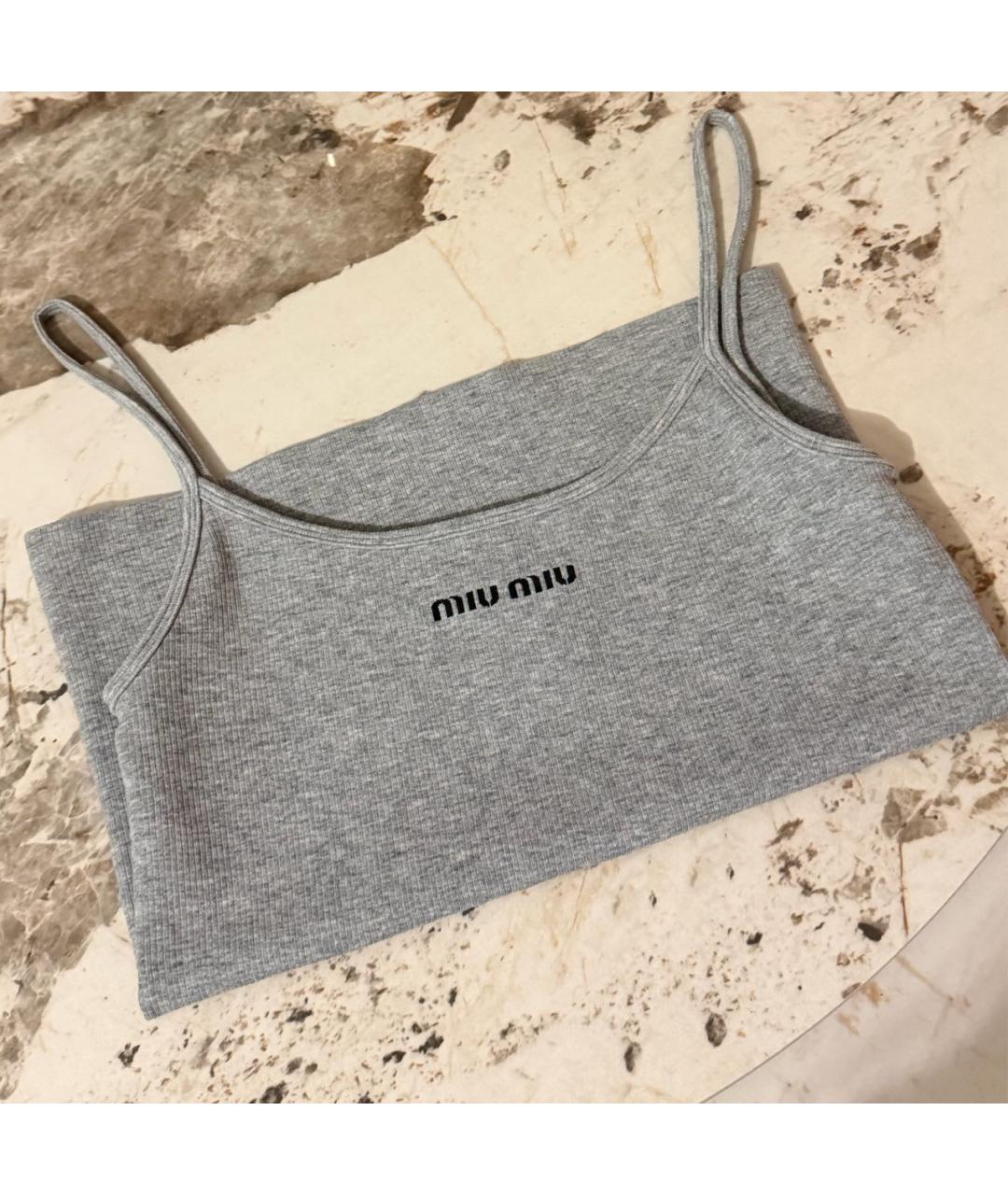 MIU MIU Серая хлопковая майка, фото 4