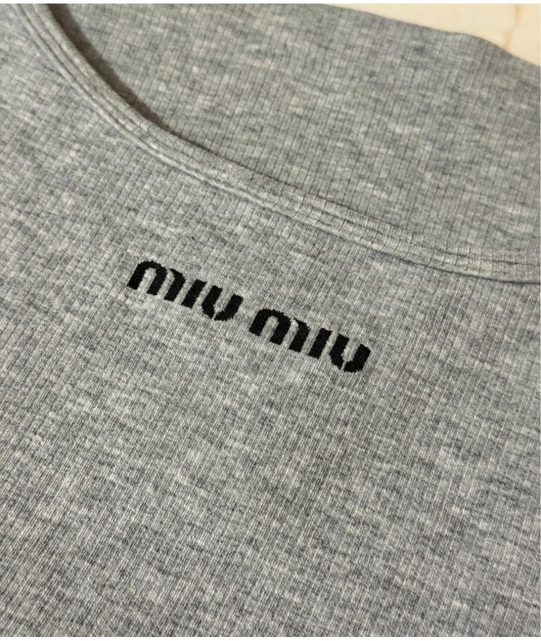 MIU MIU Серая хлопковая майка, фото 7