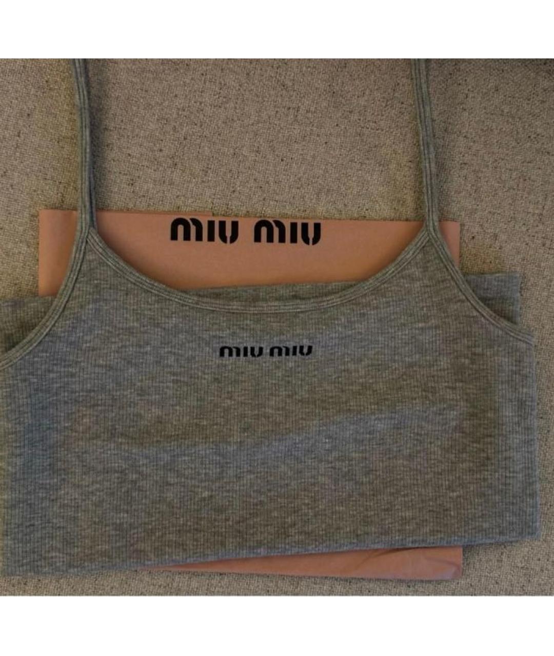 MIU MIU Серая хлопковая майка, фото 8
