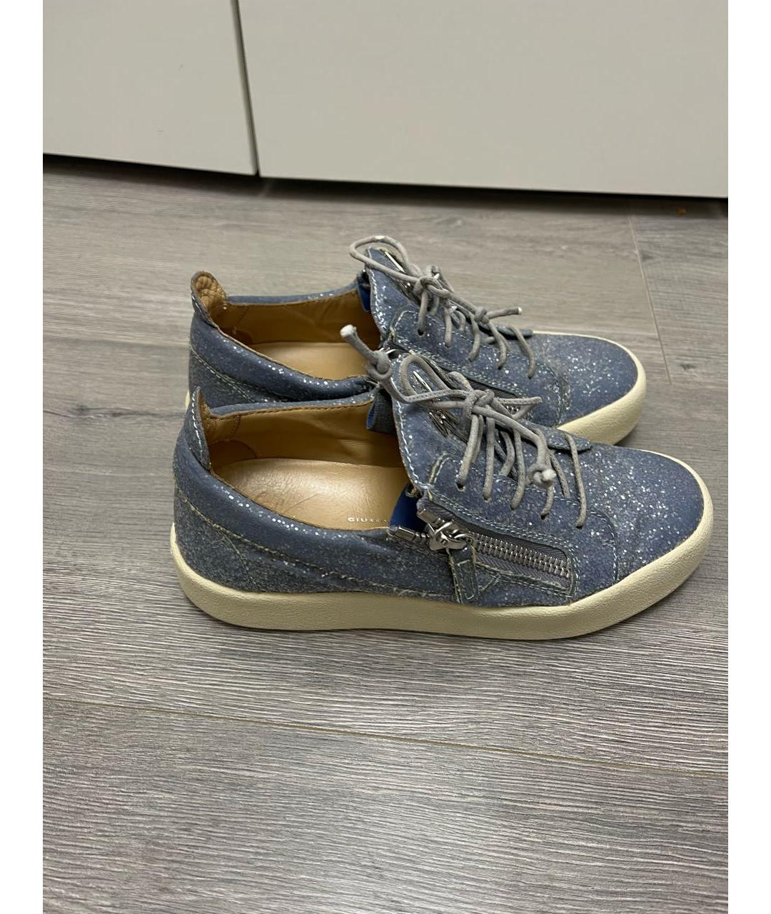 GIUSEPPE ZANOTTI DESIGN Голубые кожаные кеды, фото 8