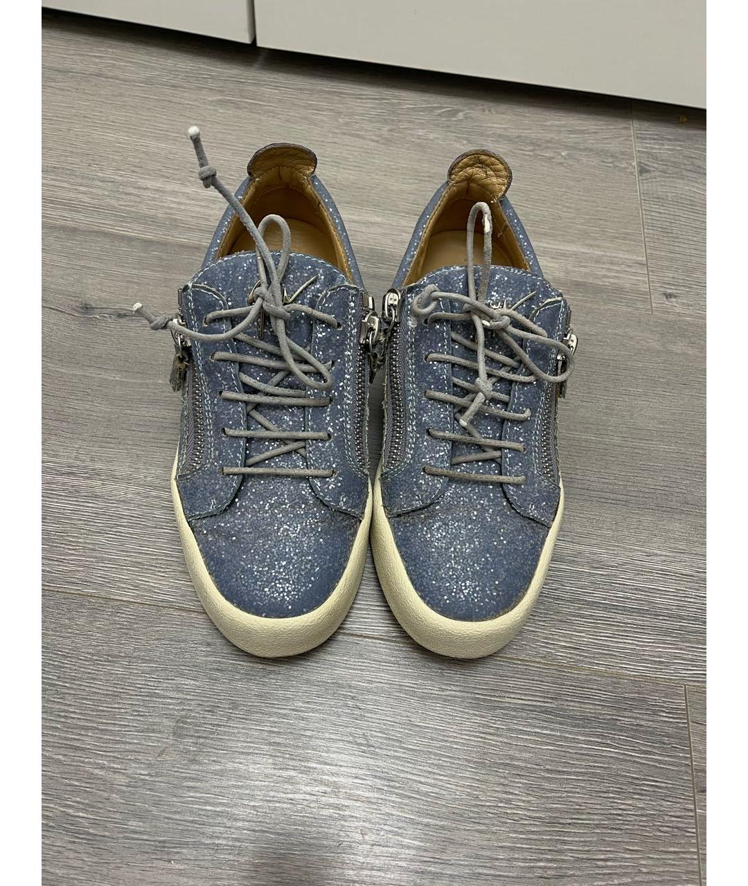 GIUSEPPE ZANOTTI DESIGN Голубые кожаные кеды, фото 3
