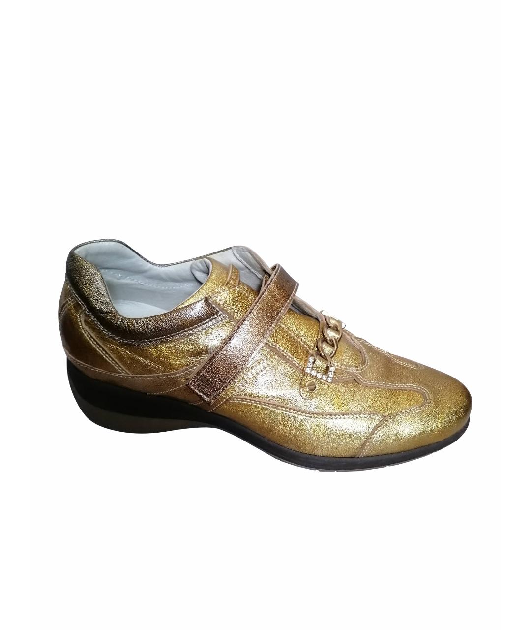 CESARE PACIOTTI Золотые кожаные кроссовки, фото 1