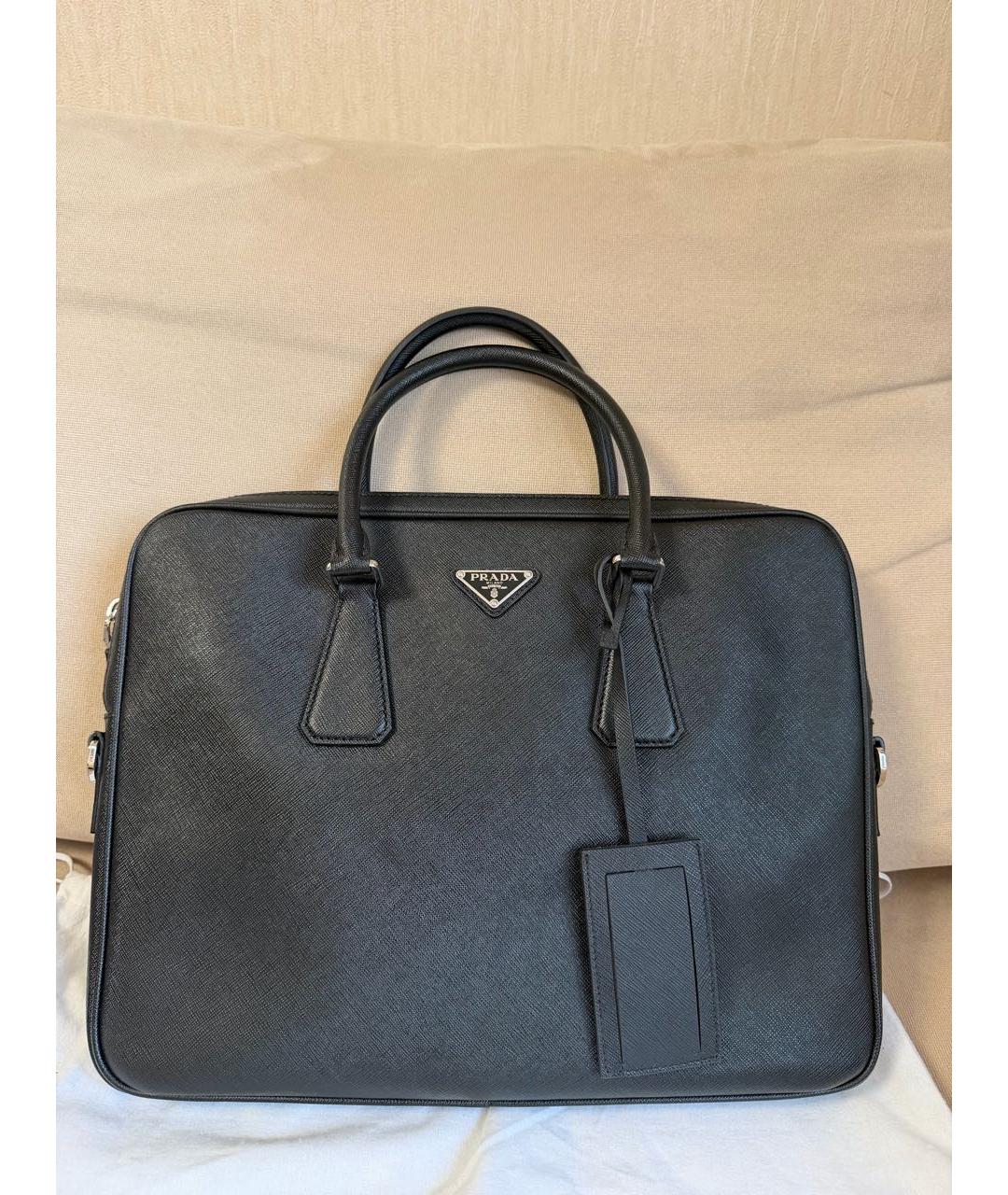 PRADA Черный кожаный портфель, фото 9