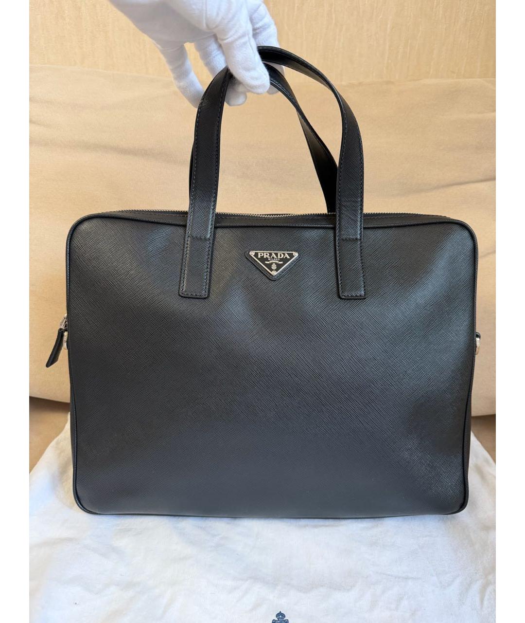 PRADA Черный кожаный портфель, фото 9