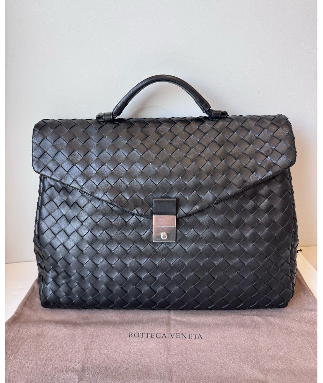 BOTTEGA VENETA Черный кожаный портфель, фото 9
