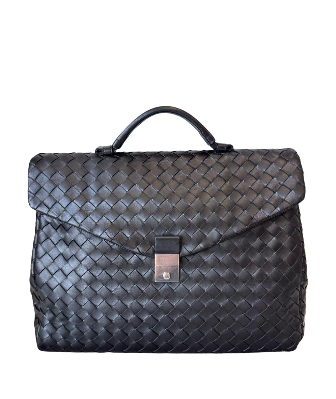 BOTTEGA VENETA Черный кожаный портфель, фото 1
