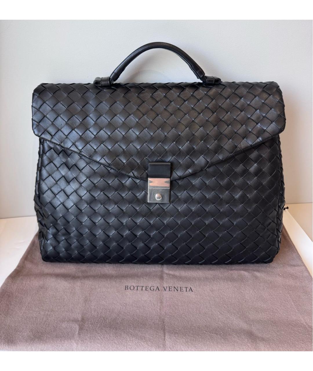 BOTTEGA VENETA Черный кожаный портфель, фото 2
