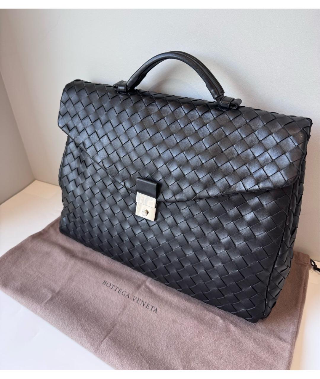 BOTTEGA VENETA Черный кожаный портфель, фото 3